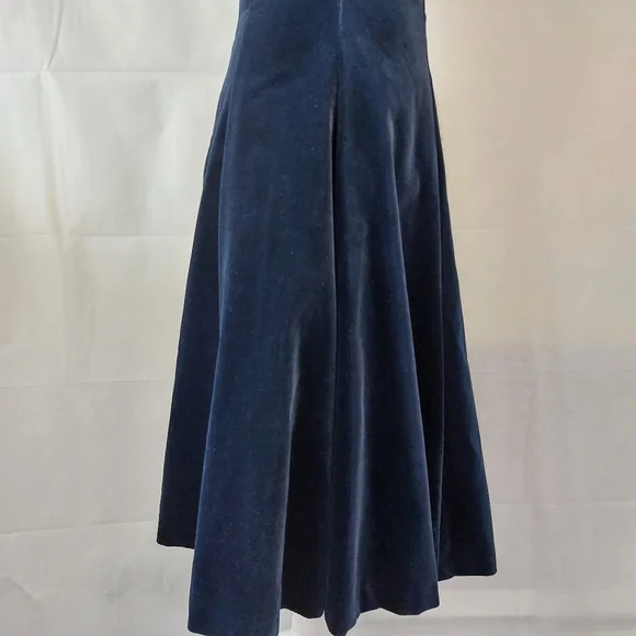 Vintage Gina Bacconi Velvet Dress Off Shoulder Fit & Flare Size 12 Navy Occasion - Picture 13 of 14